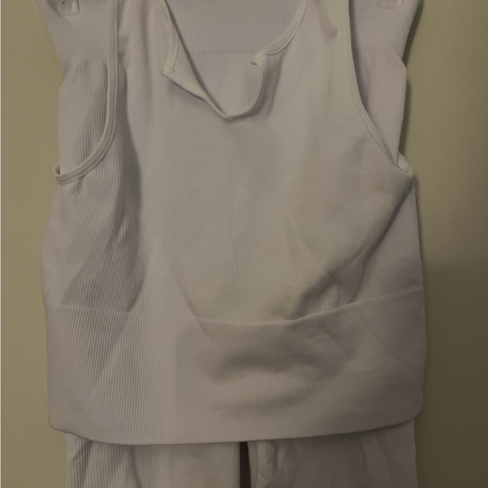 Athletic White Sleeveless Top and Pants Set